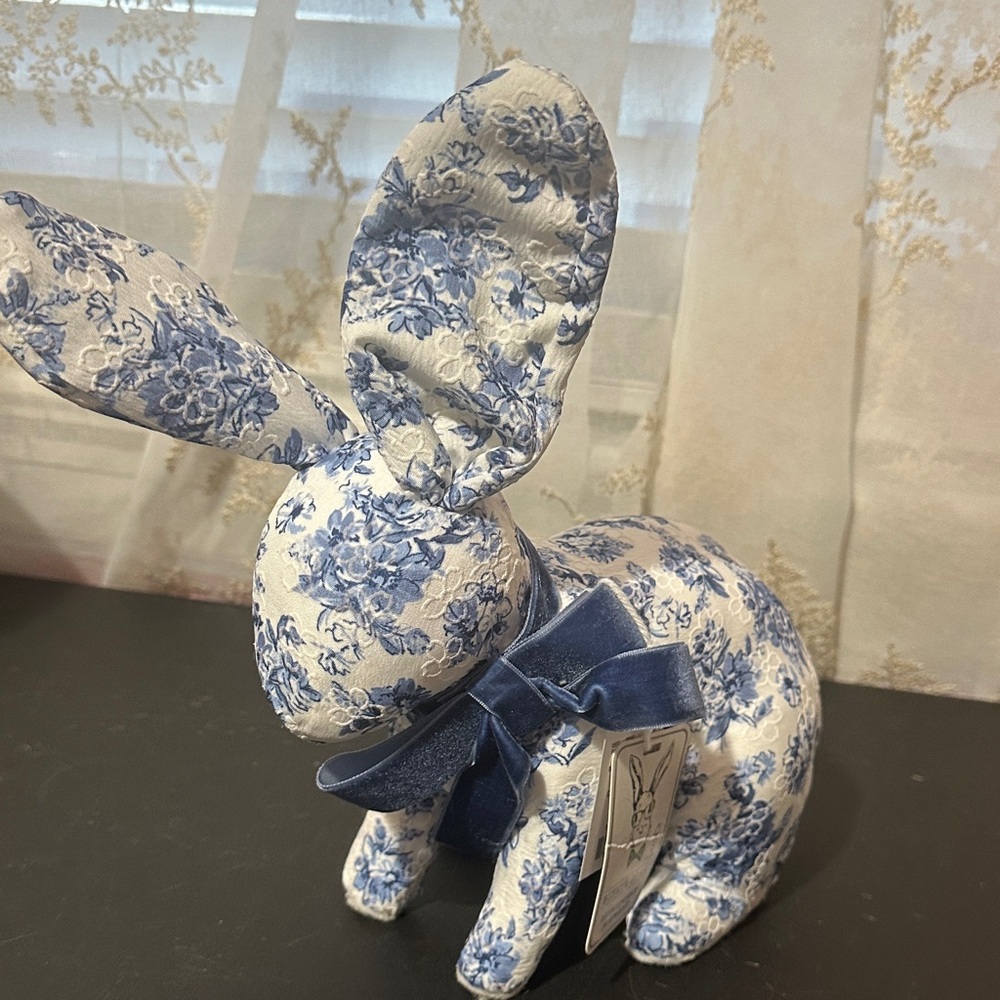 Bunny & Bean blue and white floral cloth bunny decor